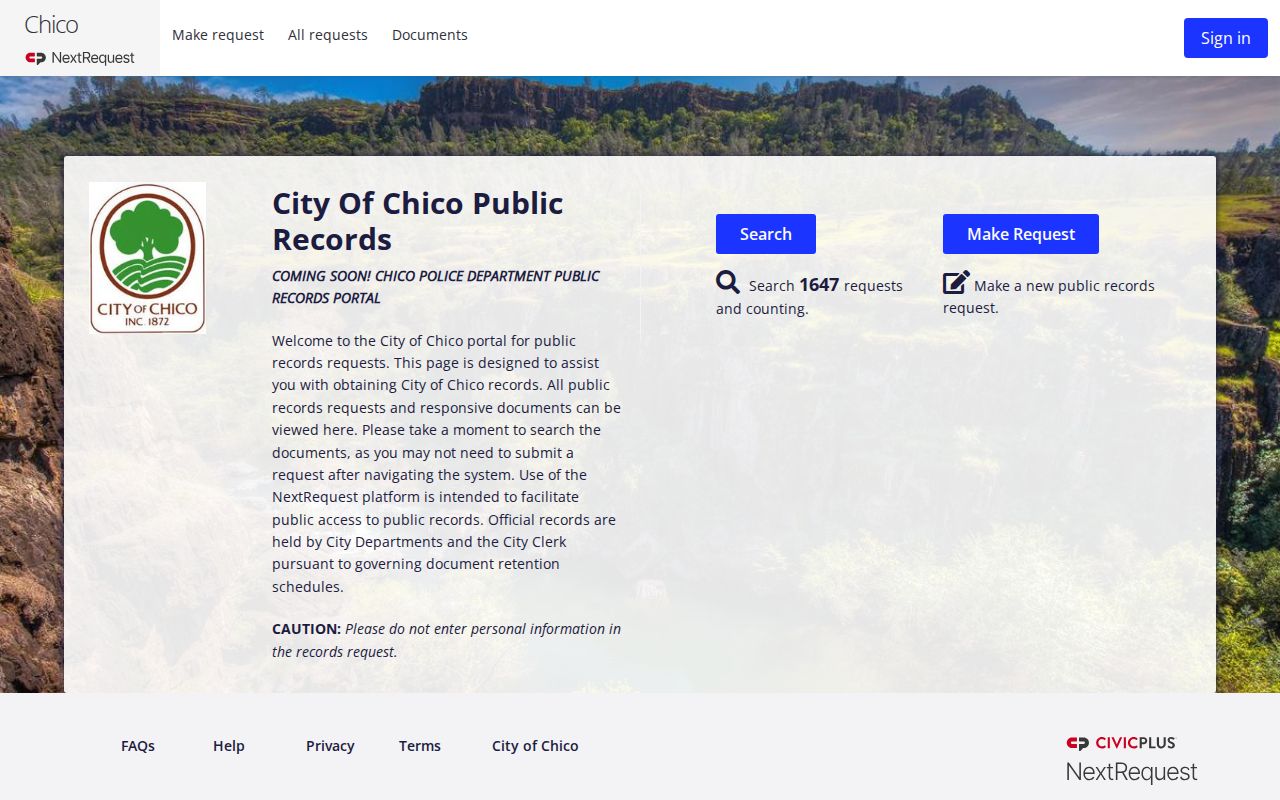 Chico public record request portal for police arrest records