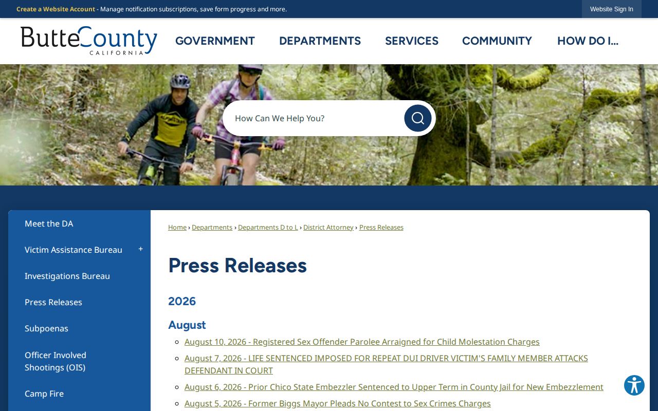 Butte County official District Attorney crime news and prosecution releases