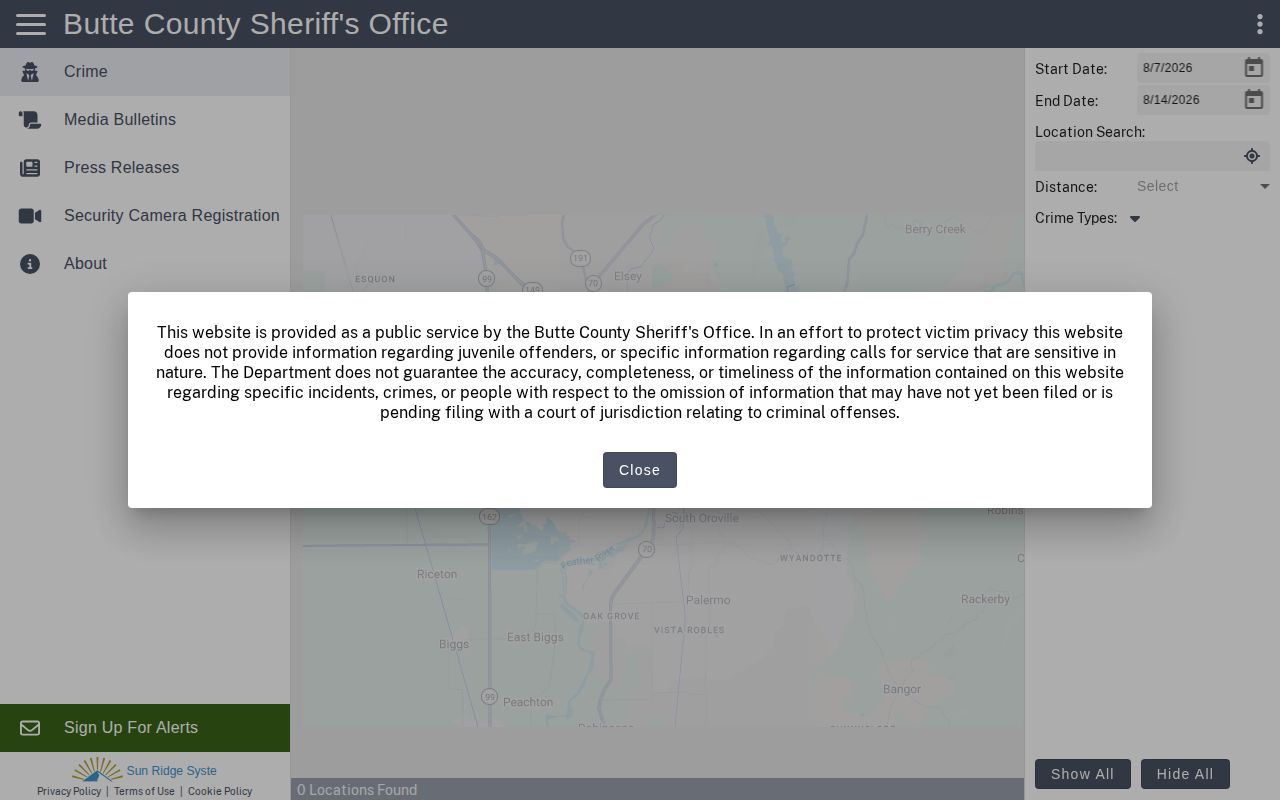 Butte County jail roster and Public Logs search interface