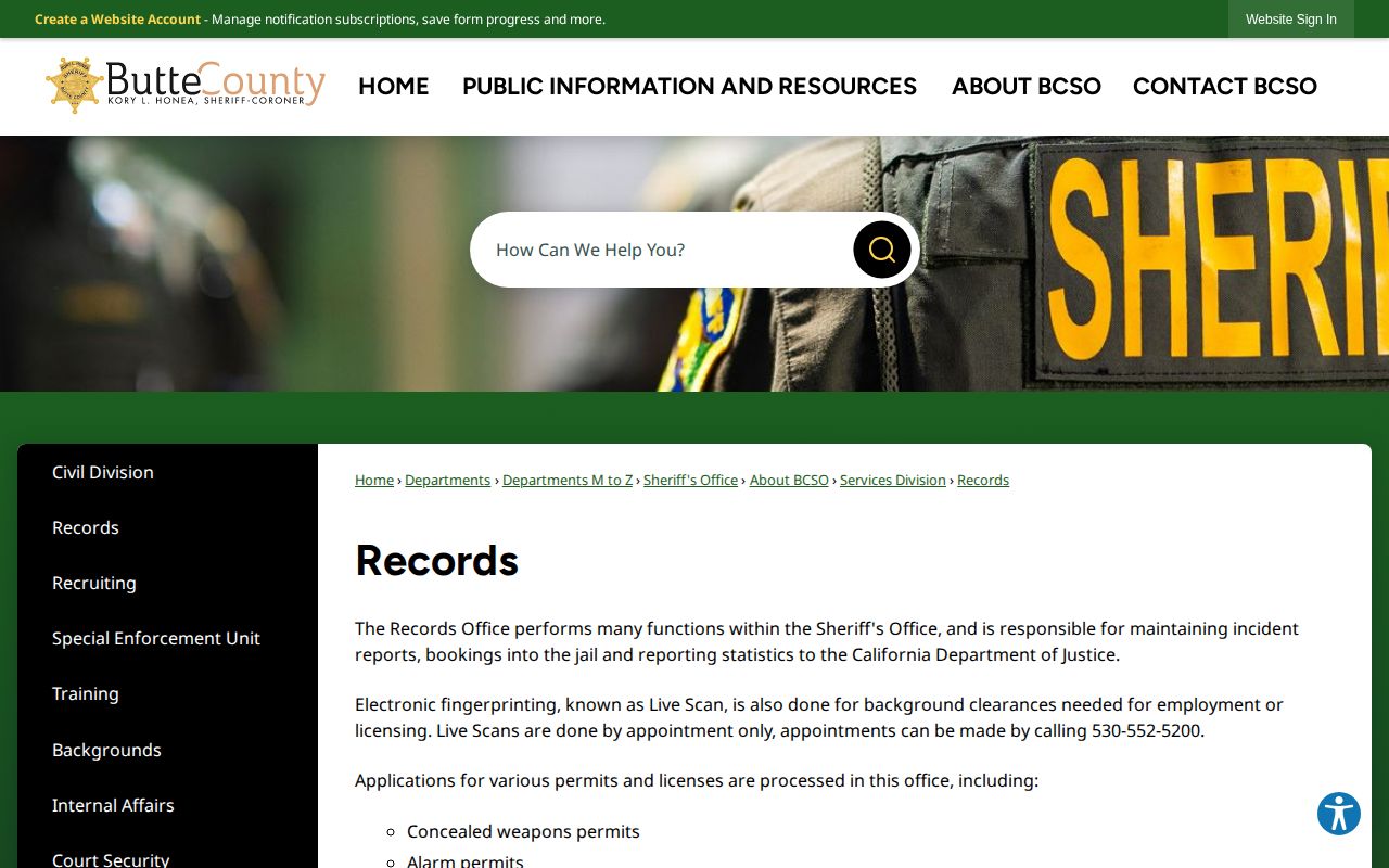 Butte County booking photo and records request information