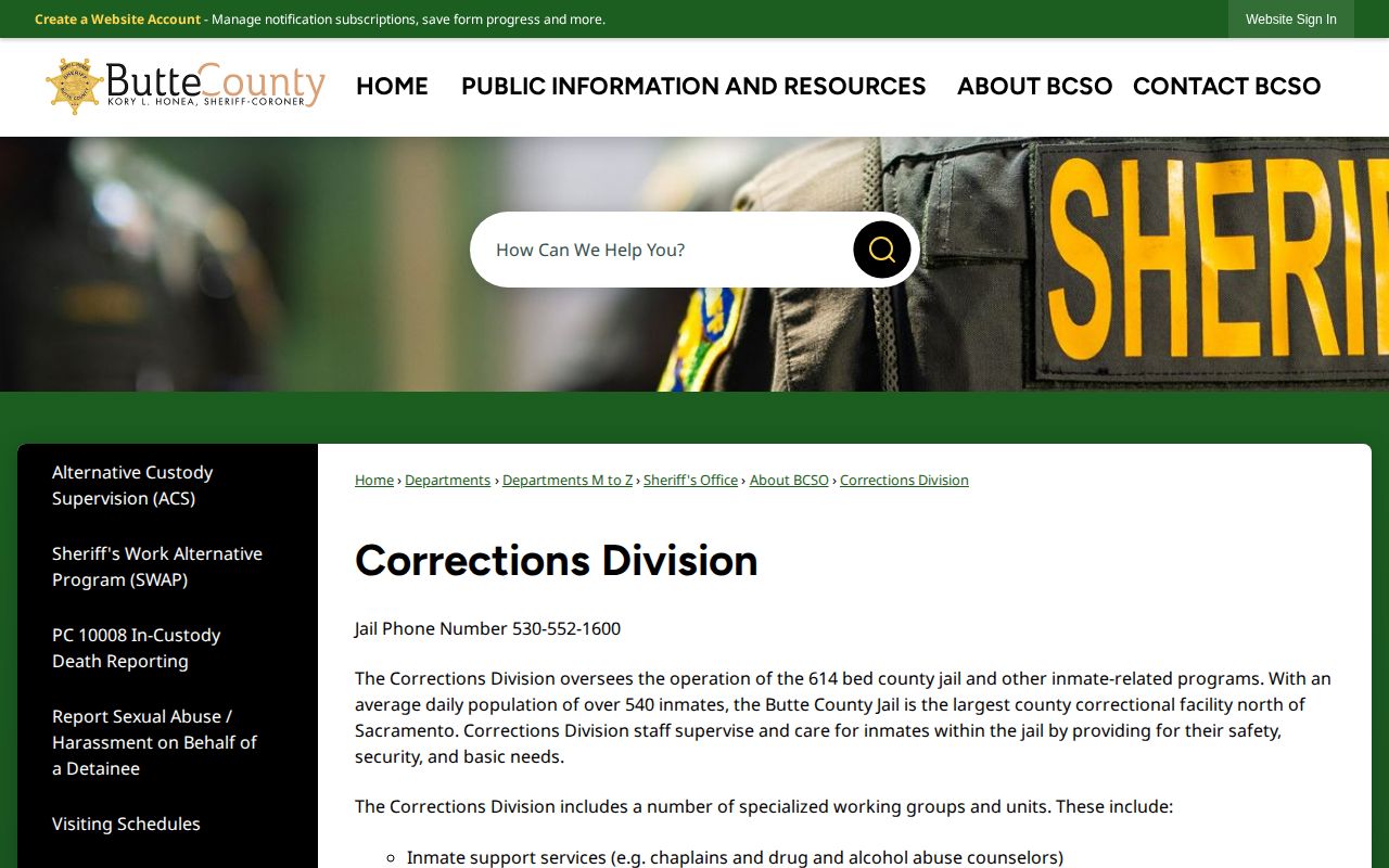 Butte County jail custody and notification information