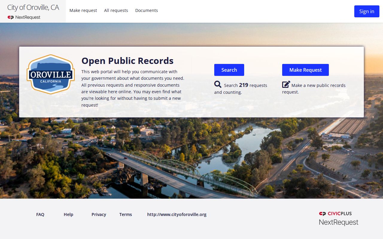 Oroville public record request portal for police arrest records